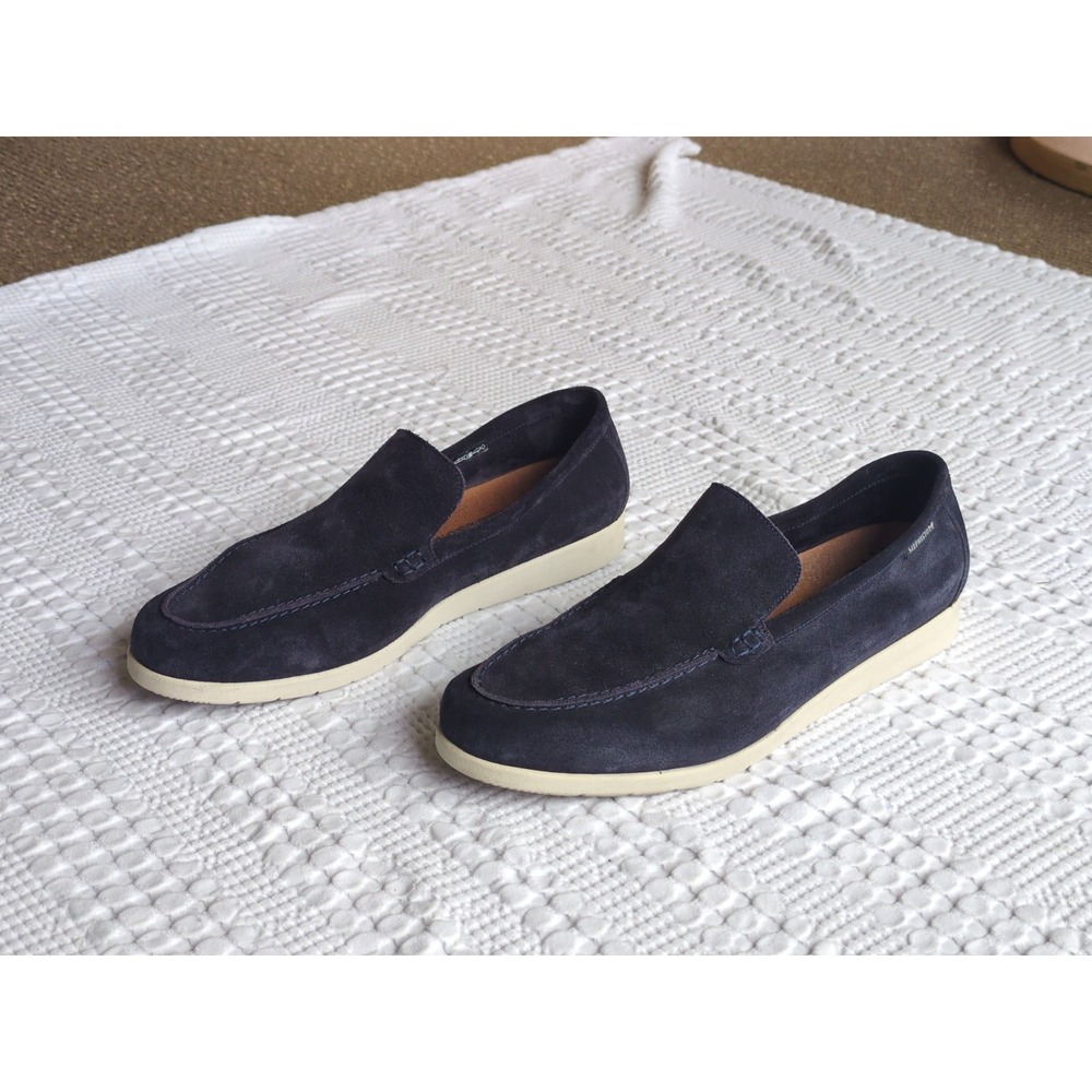 Mephisto Dark Navy Suede Slip-On Loafers with Cream Sole